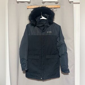 Columbia Kids Black Fur-Trimmed Hooded Jacket Size Large 14-16 youth